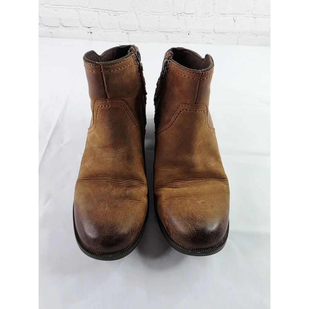 Teva Foxy Brown Leather Side Zip Block Heel Ankle Boot Women's Size 8